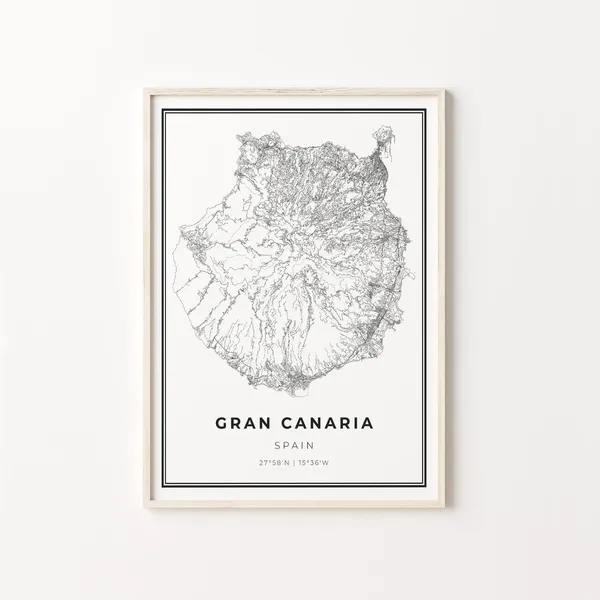Gran Canaria City Map, Modern Black and White