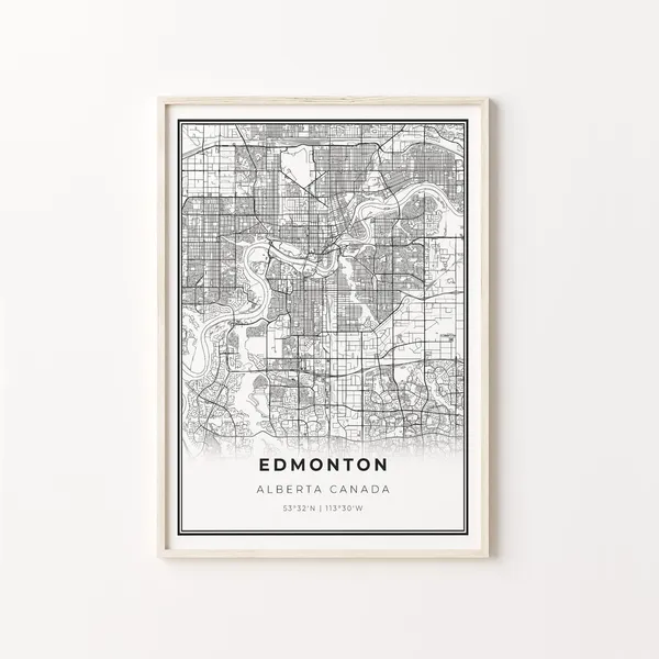 Edmonton City Map Art Print, Modern Black And White