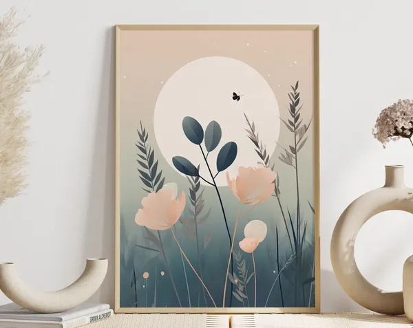 Scandinavian Flower Art Print, Modern Living Room Decor