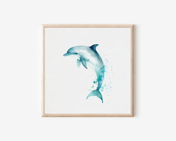 Dolphin Watercolor Art Print, Minimalist Nursery Decor