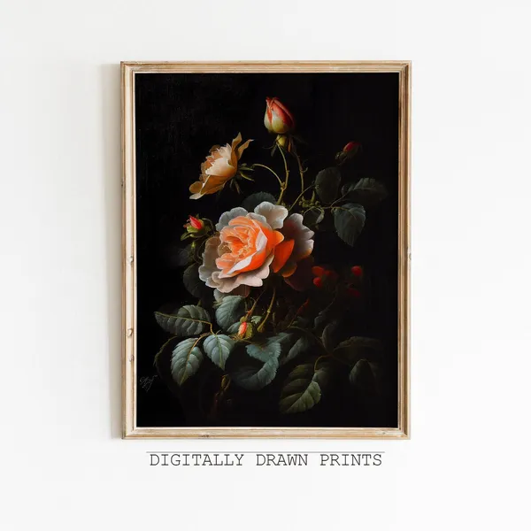 Dark Academia Floral Art Print, Moody Victorian Style
