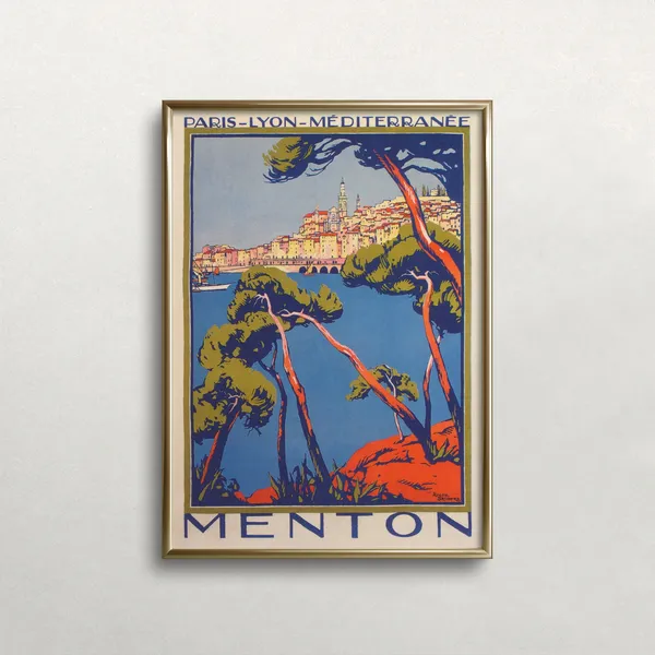 Menton France Vintage Travel Poster, Wall Art Print