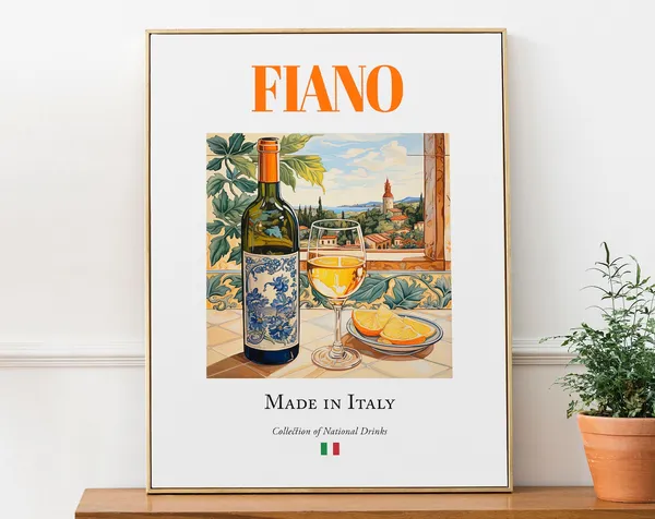 Fiano Wine on Maiolica Tile, Italian Kitchen Art Print