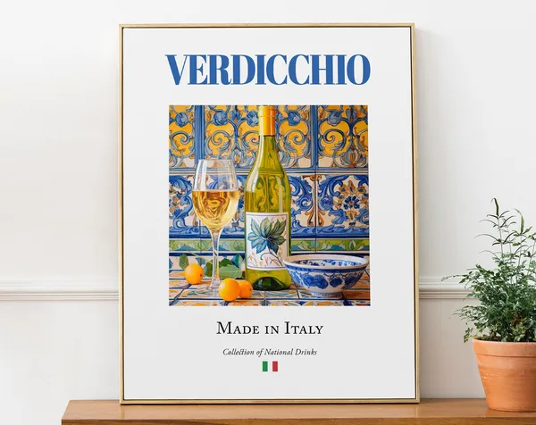 Verdicchio Wine on Maiolica Tile, Italian Poster Print