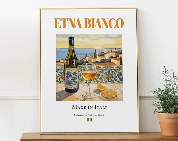 Etna Bianco Wine on Maiolica Tile, Italian Art Print