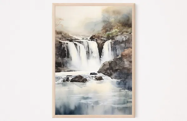 Island Waterfalls Watercolor Art Print, Nature Decor