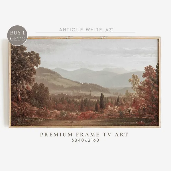 Vintage Autumn Landscape Art Print, Fall Country Scene