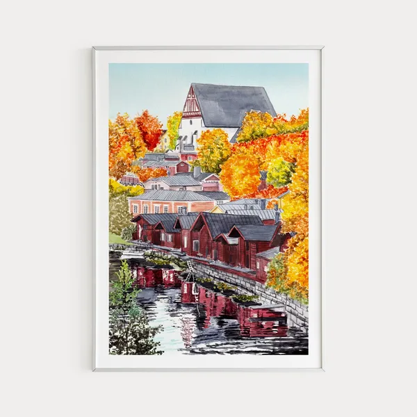Porvoo Finland Watercolor Travel Poster Print
