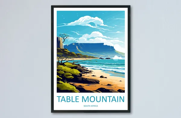 Table Mountain Travel Poster, South Africa Travel Print