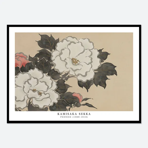 Kamisaka Peonies Vintage Japanese Woodblock Art Print