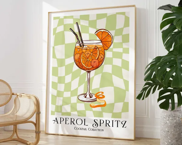 Aperol Spritz Cocktail Retro Poster, Kitchen Decor