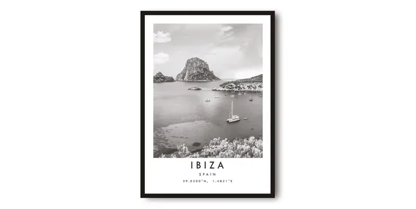Ibiza Travel Poster, Black And White Minimalist Art Print