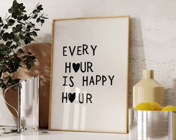 Happy Hour Print, Minimalist Bar Cart Art
