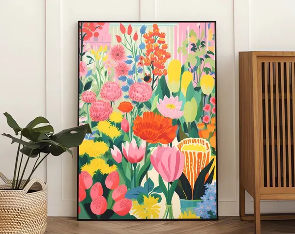 Flower Market Art Print, Colorful Floral Decor