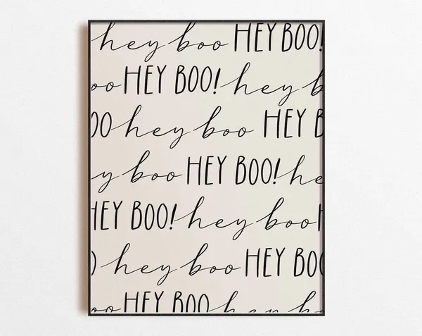 Hey Boo Halloween Neutral Minimalist Art Print