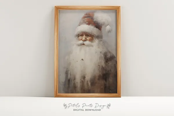 Vintage Santa Still Life Painting Rustic Christmas Art