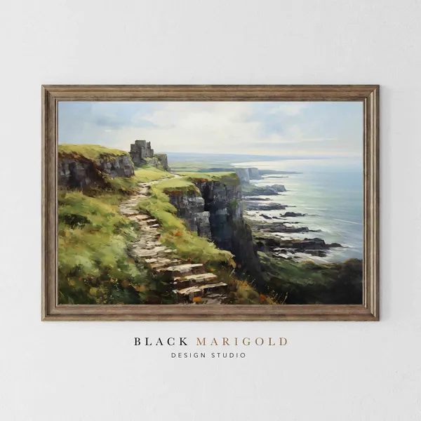 Cliffs Of Ireland Vintage Oil Painting Art Print