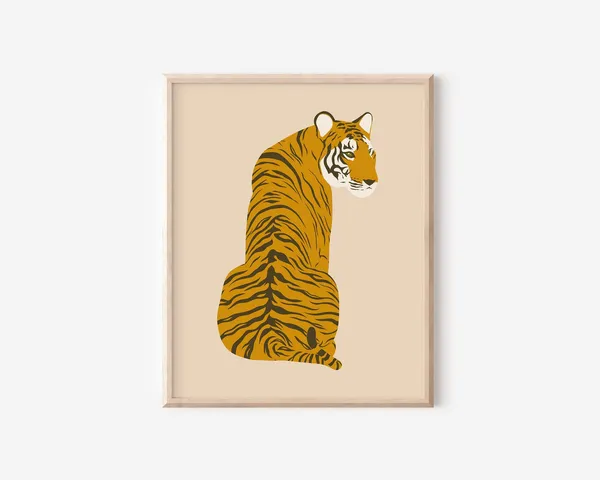 Abstract Tiger Art Print, Neutral Boho Safari Decor