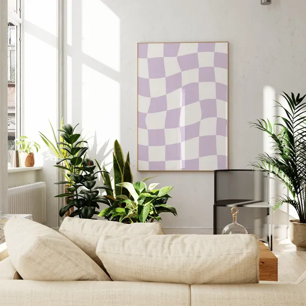 Lilac Checkered Checkerboard Wall Art, Trendy Poster
