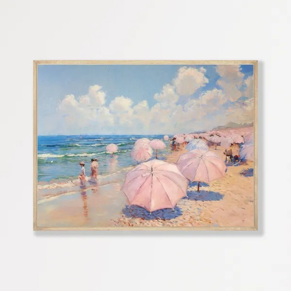 Retro Beach Seascape Art Print, Minimal Pastel Decor