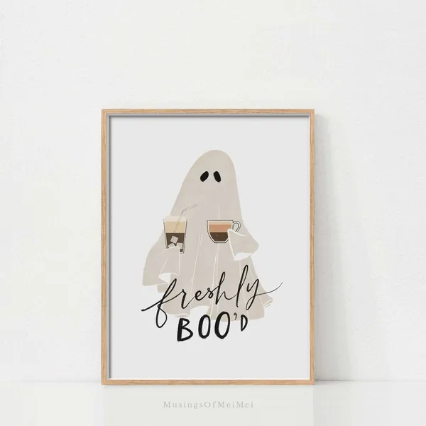 Ghost Halloween Art Print, Spooky Cozy Decor