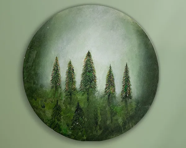 Big Forest Minimalist Circle Art Print, Bedroom Decor