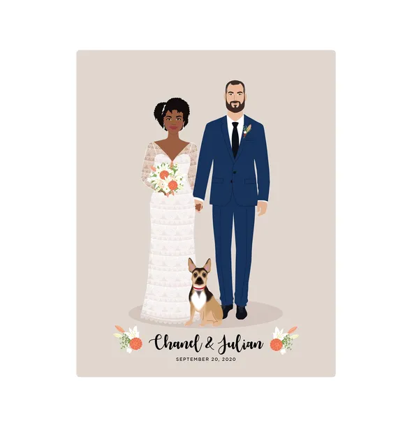 Wedding Couple Picture, Hand Drawn Portrait