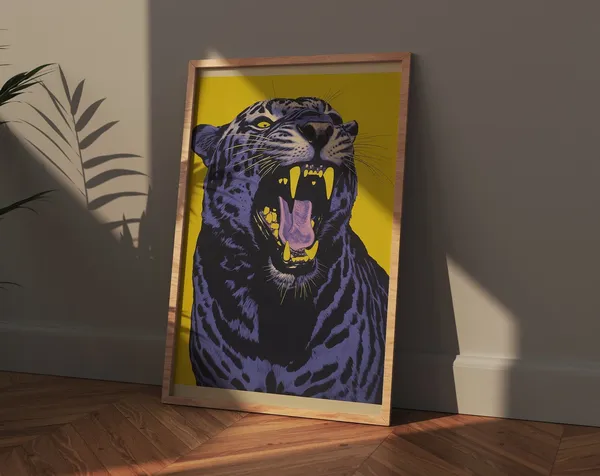 Purple Panther On Yellow Background Art Print