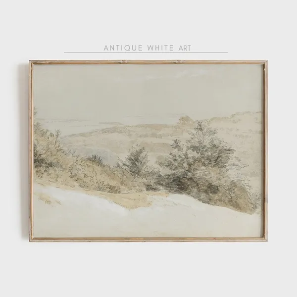 Vintage Beige Farmhouse Landscape Art Print