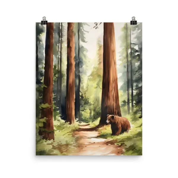 Redwood National Park Watercolor Art Print, Travel Poster