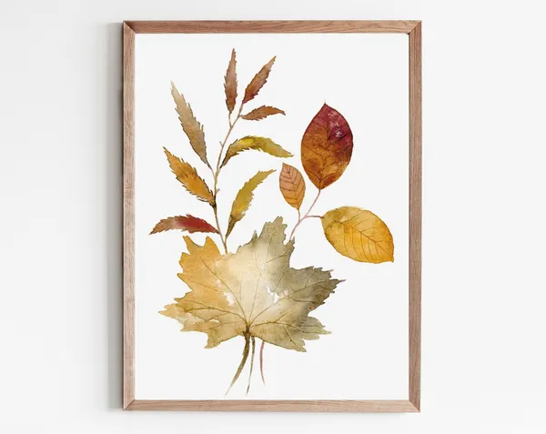 Fall Leaves Watercolor Art Print, Maple Leaf