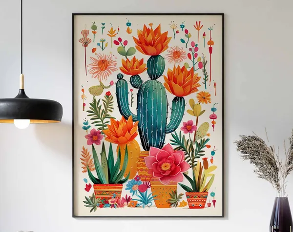 Mexican Floral Cactus Vintage Travel Poster Print