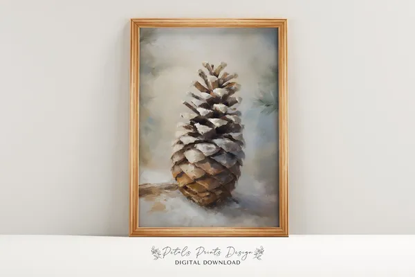 Vintage Pinecone Christmas Wall Art Print