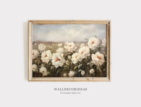 Spring Meadow Flowers Vintage Landscape Art Print