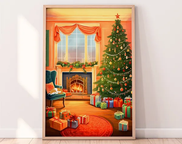 Christmas Scene Art Print, Holiday Wall Art