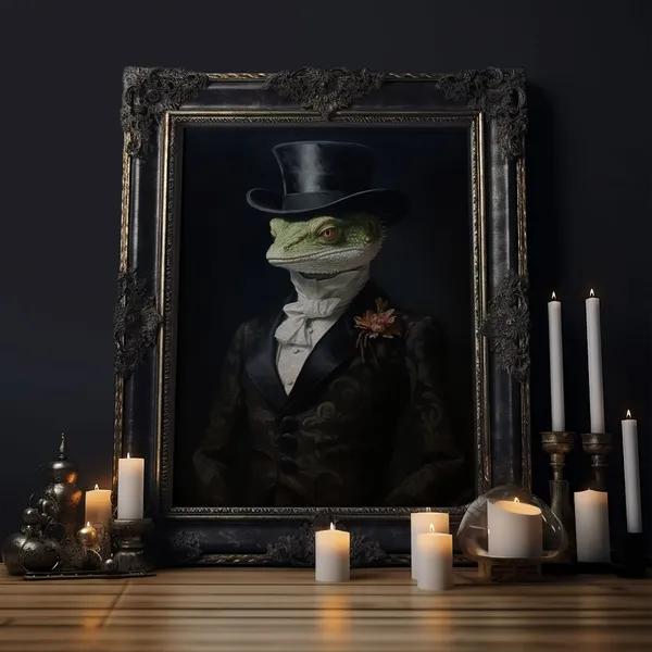 Victorian Gothic Gecko Art Print, Dark Academia