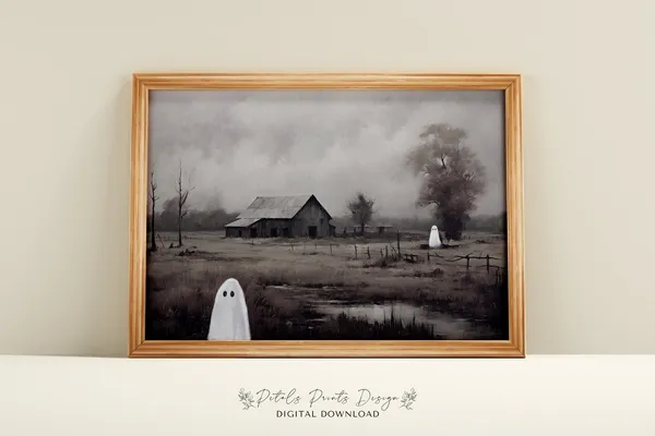Vintage Halloween Art Print, Spooky Farmhouse Decor