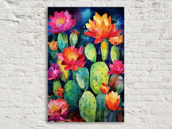 Mexican Pueblo Cactus Watercolor Poster Print