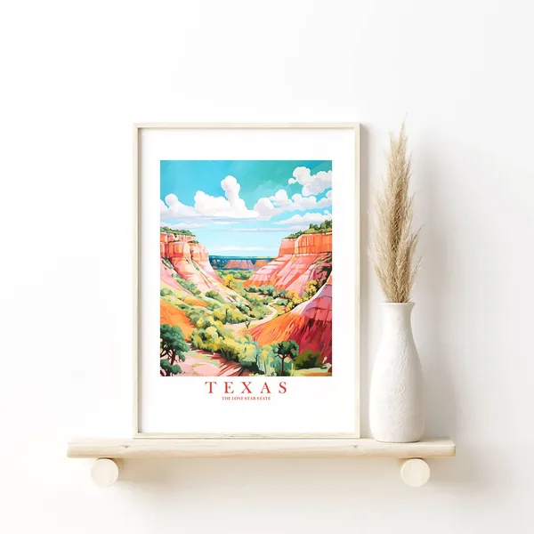 Texas Retro Travel Poster, Lone Star State Landscape