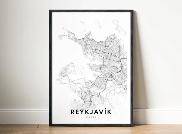 Reykjavik Iceland Map Poster, Travel Poster