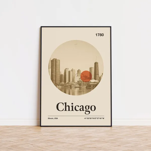 Chicago City Poster, Mid-Century Travel Poster