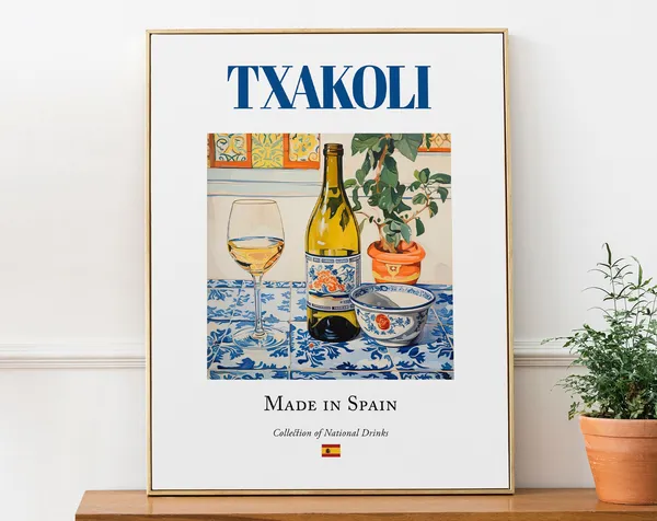 Txakoli Maiolica Tile, Basque Country Beverage Poster