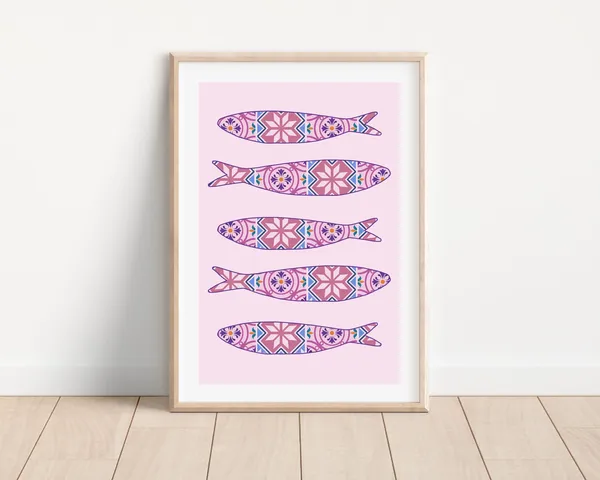 Boho Portuguese Sardine Tile, Mediterranean Art Print