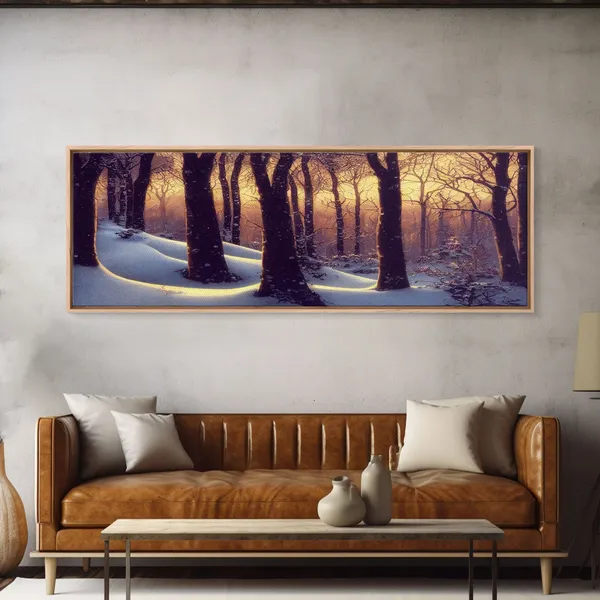Snowcapped Forest Winter Scene, Panoramic Art Print