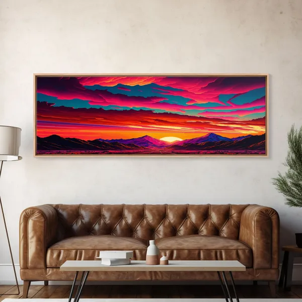 Desert Mountain Landscape, Synthwave Sunset Poster