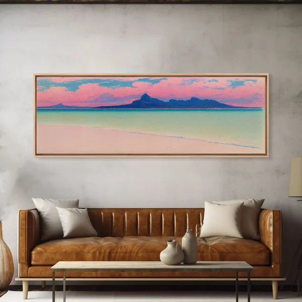 Neon Pink Beach Abstract Art Print, Coastal Wall Decor