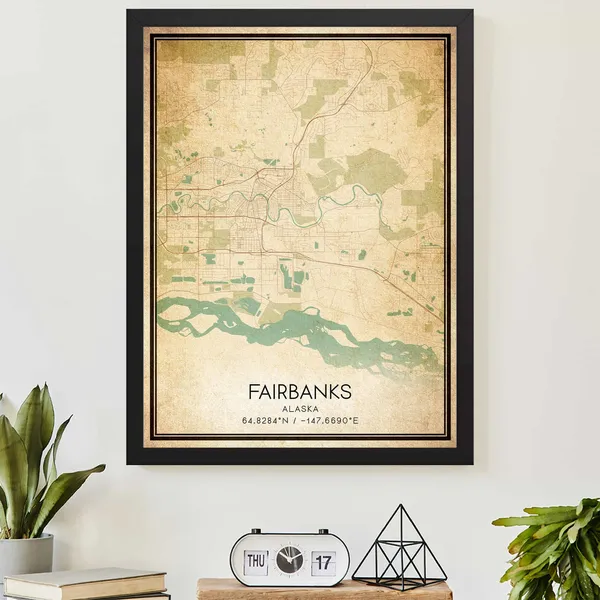 Vintage Fairbanks Alaska Map Print Poster
