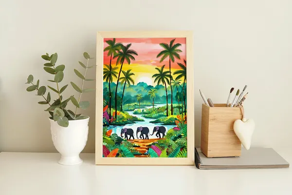 Sri Lanka Travel Illustration Print, Udawalawe National Park