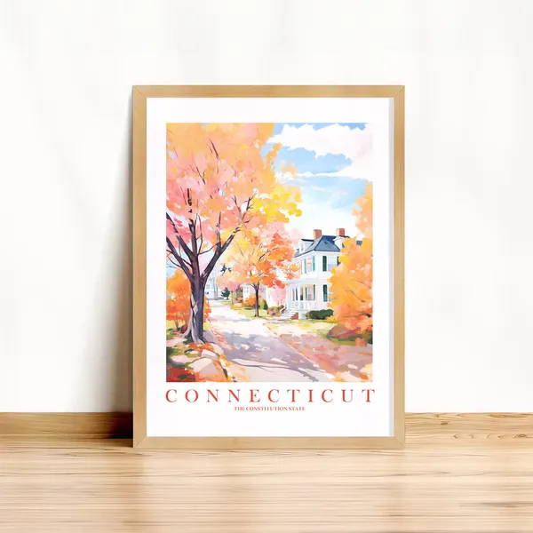 Connecticut Travel Poster, Retro State Art Print