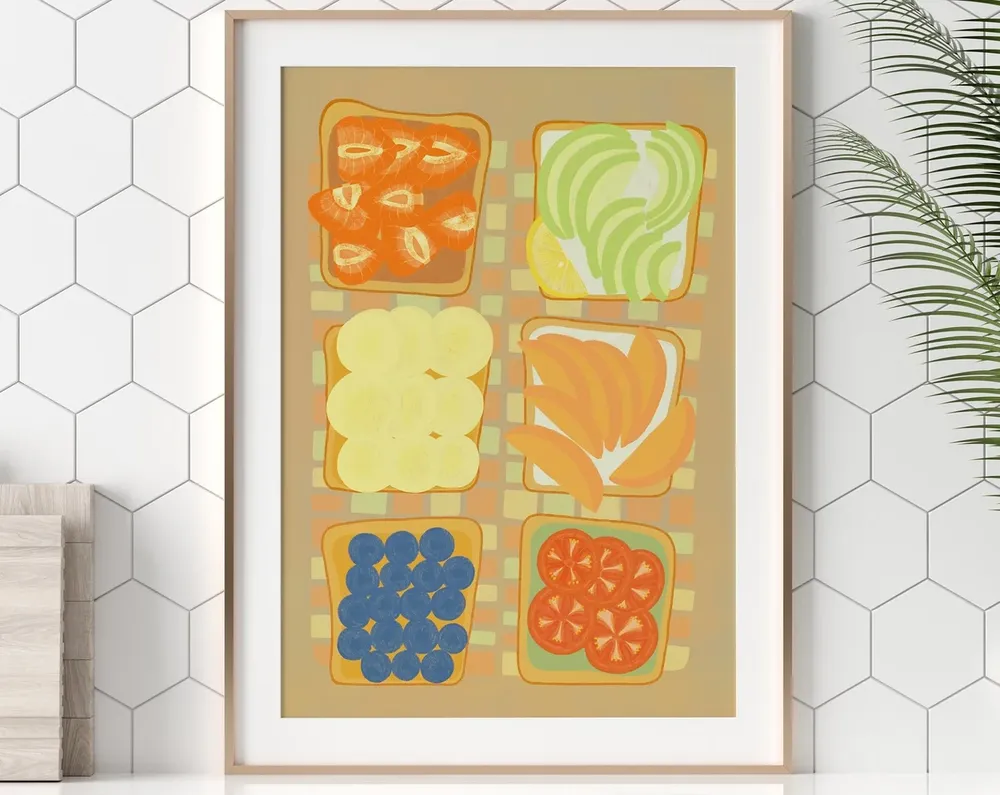 Six Toasts Toast Illustration Kitchen Art Print